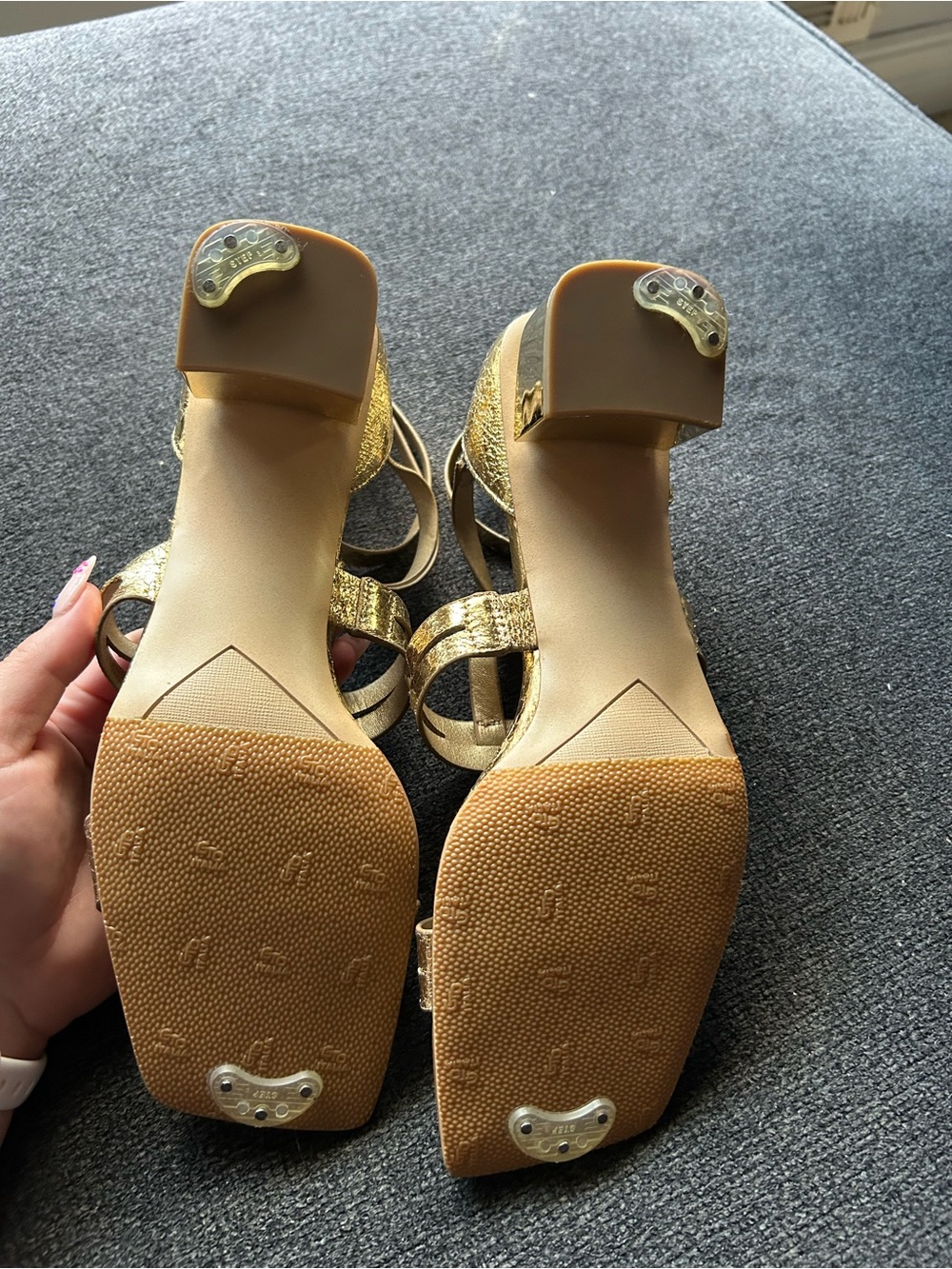 Franco Sarto Metallic Gold Strappy Block Heel Sandals size 10 - Picture 3 of 7